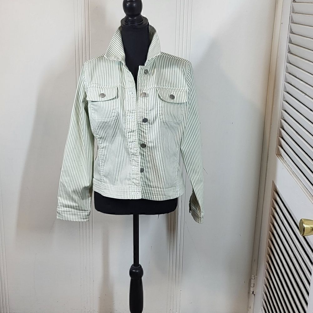 Chico's Striped Green & White Jacket
